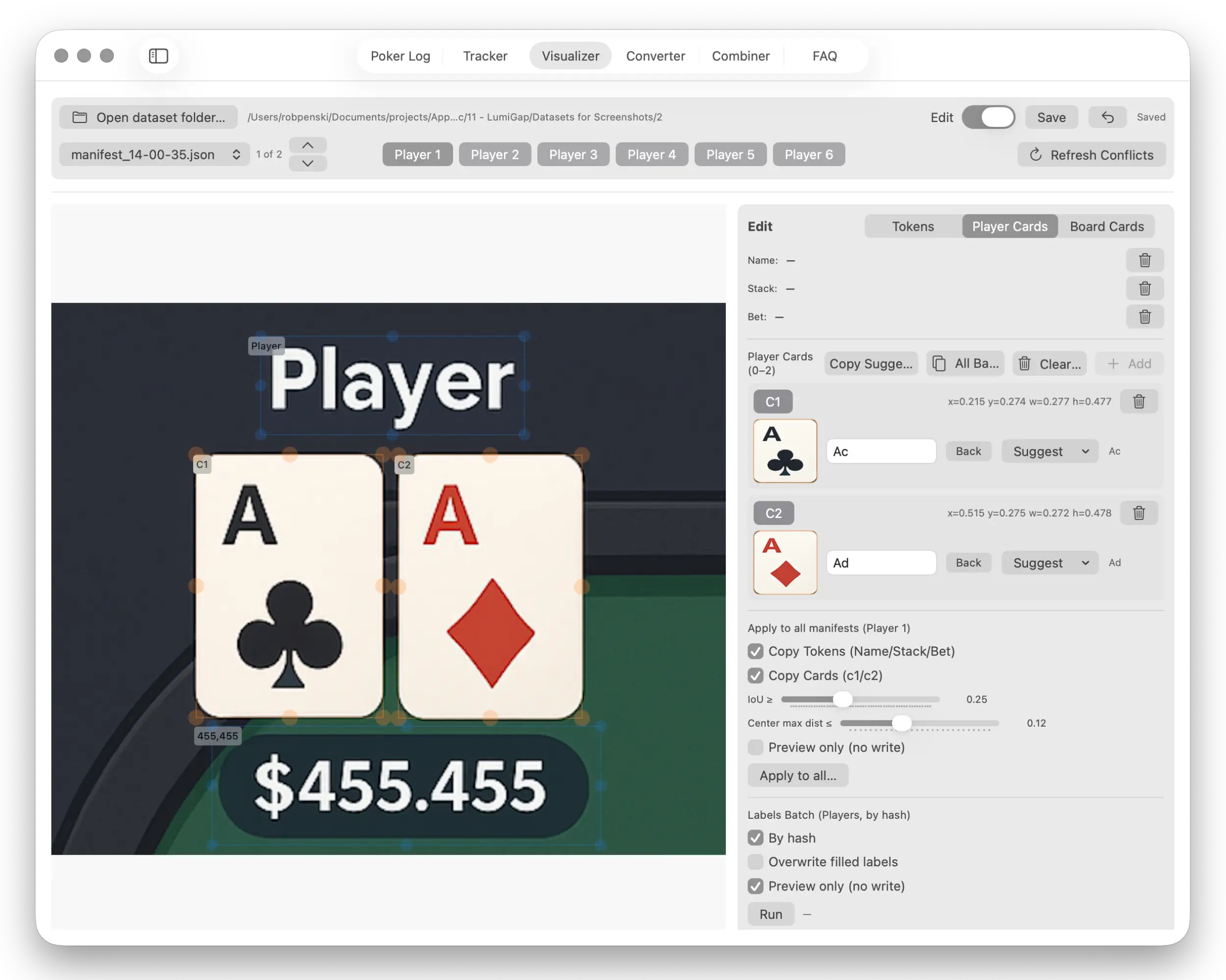 Visualizer — Player Card Annotation